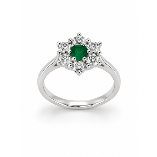 Pre Owned Platinum Emerald and Diamond Cluster Ring ZC23 